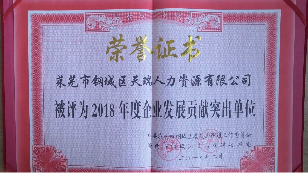 天瑞人力被評(píng)為2018年度企業(yè)發(fā)展貢獻(xiàn)單位.jpg